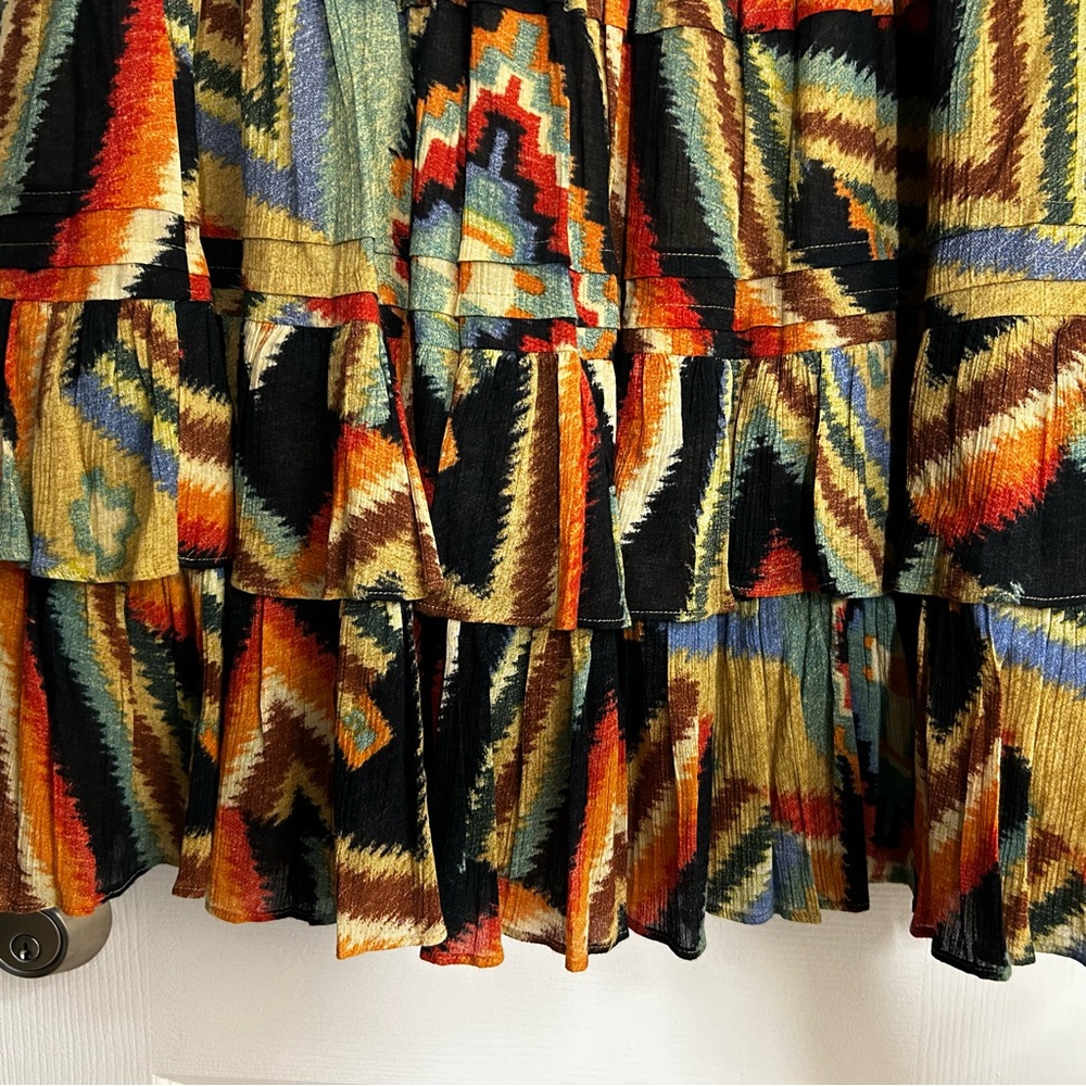 Ralph Lauren Lauren Tiered Mini Skirt Size 14 Southwestern Aztec Print Boho - Picture 4 of 8